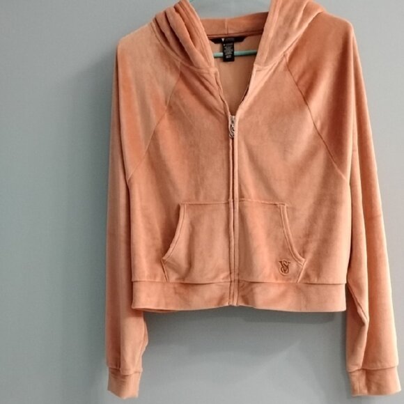 NWOT Victoria's Secret On Point Peach Velour Zip-Up Hoodie Size Small - Picture 1 of 4